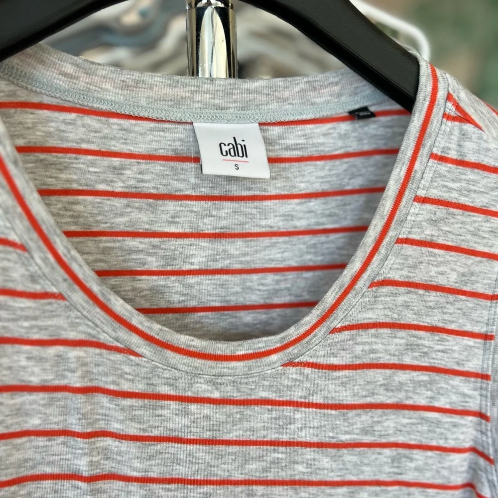 Cabi Gray Grey Orange Stripe Peplum Ruffle Tank Shirt Sleeveless Top 533 Sz S - Picture 6 of 7
